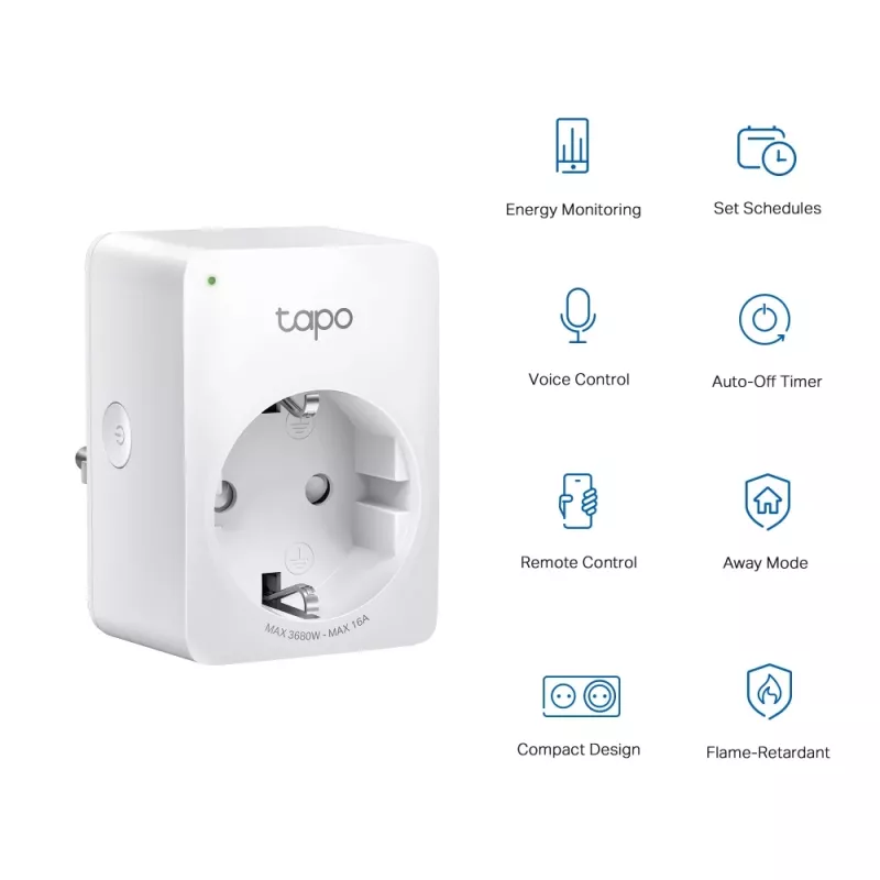 TP-Link Tapo P110 Mini älypistorasia Wi-Fi, energiankulutuksen seuranta (2 kpl)