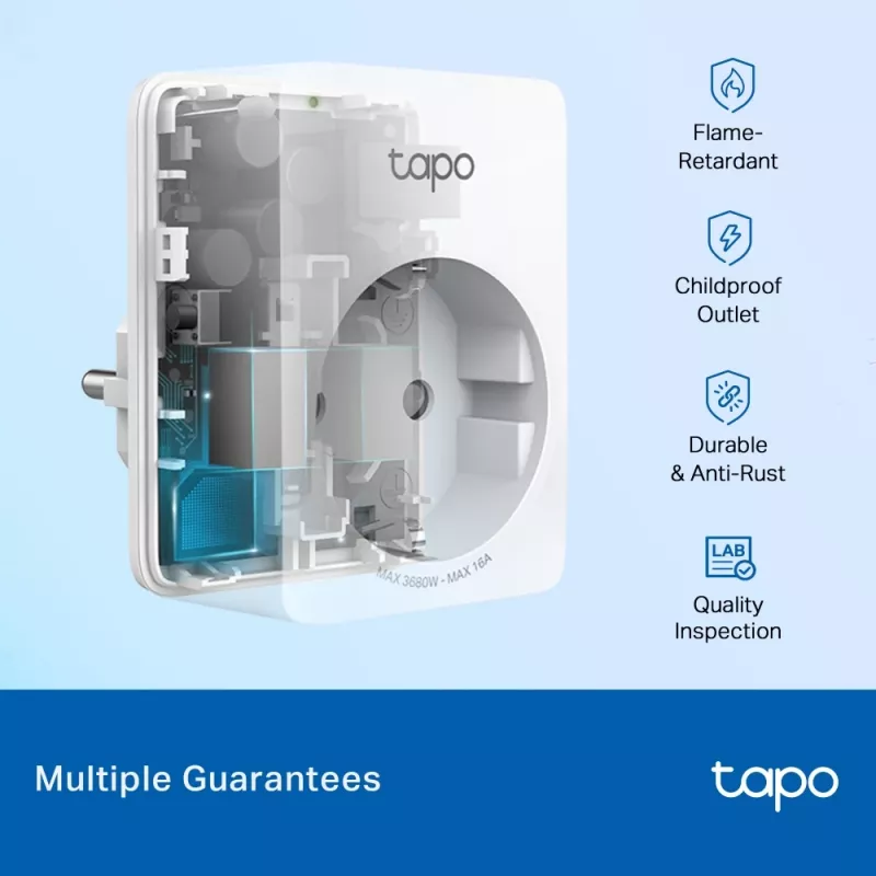 TP-Link Tapo P110 Mini älypistorasia Wi-Fi, energiankulutuksen seuranta (2 kpl)