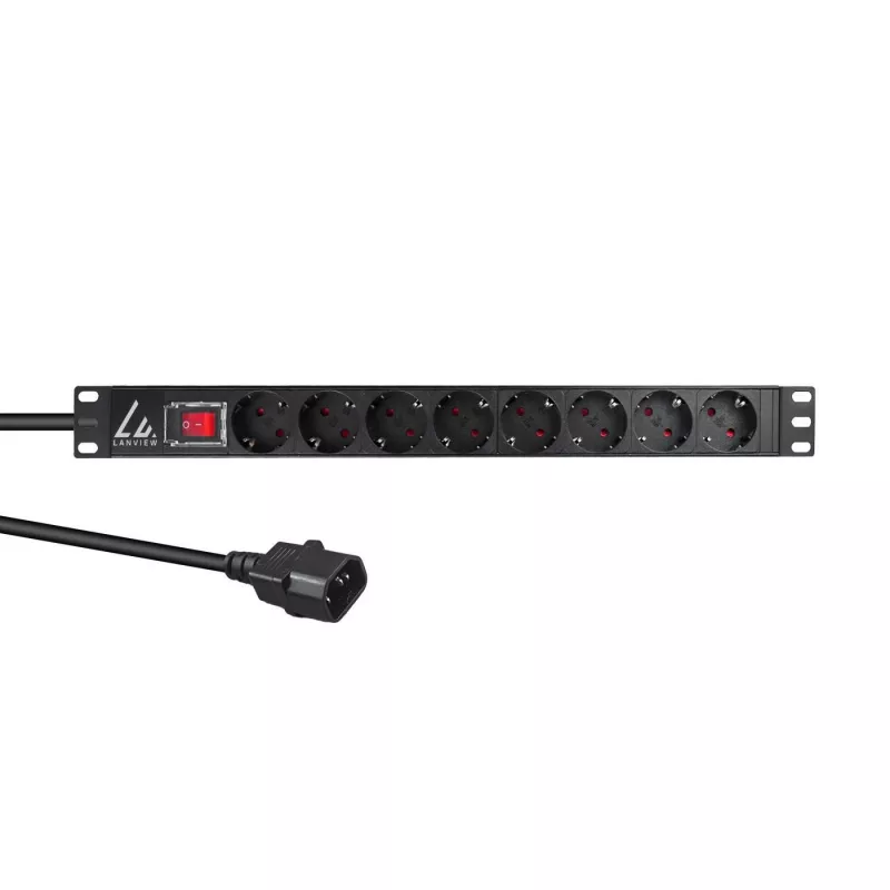 Lanview 19 tuuman rack-virtakisko 1U 10A, 8x Schuko (LVR-2MSCH-SCH-C13-8)