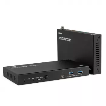 Verkkolähetin ja -vastaanotin Lindy 100m Cat.6A 2 isäntä USB 3.2 Gen 1 & HDMI 4K60