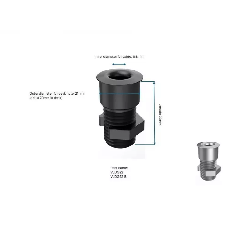 Vivolink VLDG22-B pöydän kaapelin läpivienti 22 mm reikään, alumiini, musta