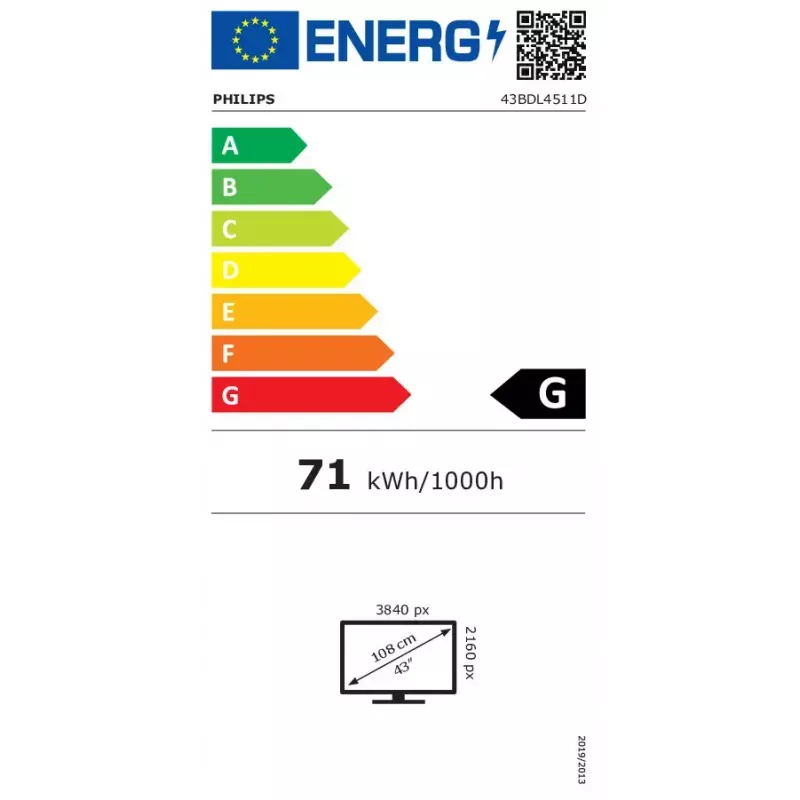 Philips 43BDL4511D/00 D-Line digitaalinen opastenäyttö 43 tuumaa (109,2 cm), 4K UHD 3840 x 2160, 500 cd/m², IPS, 24/7