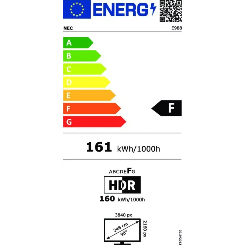 NEC MultiSync E988 digitaalinen signage -näyttö 2,48 m (97,5 tuuman) LCD 350 cd/m² 4K Ultra HD musta 24/7