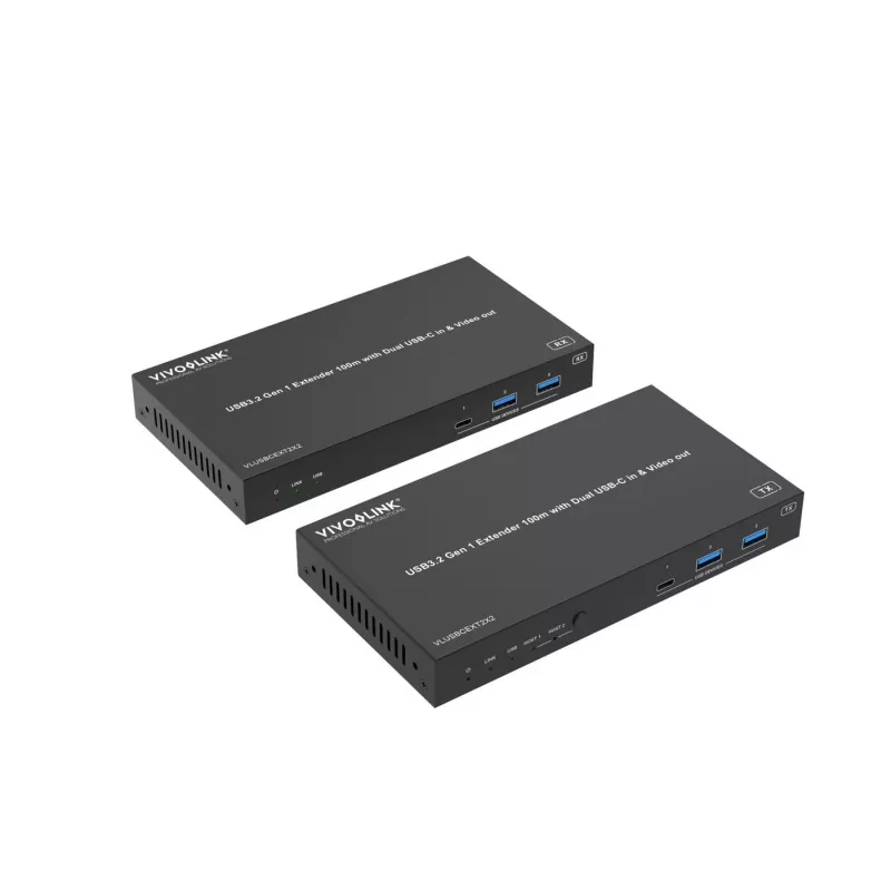 VivoLink VLUSBCEXT2X2 USB 3.2 Gen 1 -jatkolaite, 100 m, kaksinkertainen USB-C-tulo ja video