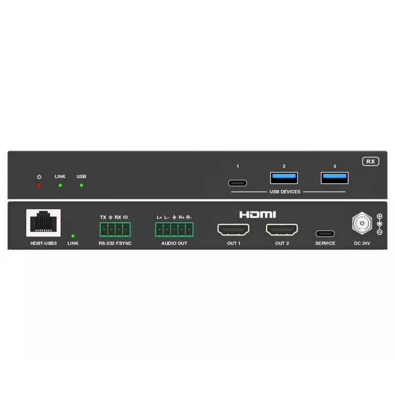 VivoLink VLUSBCEXT2X2 USB 3.2 Gen 1 -jatkolaite, 100 m, kaksinkertainen USB-C-tulo ja video