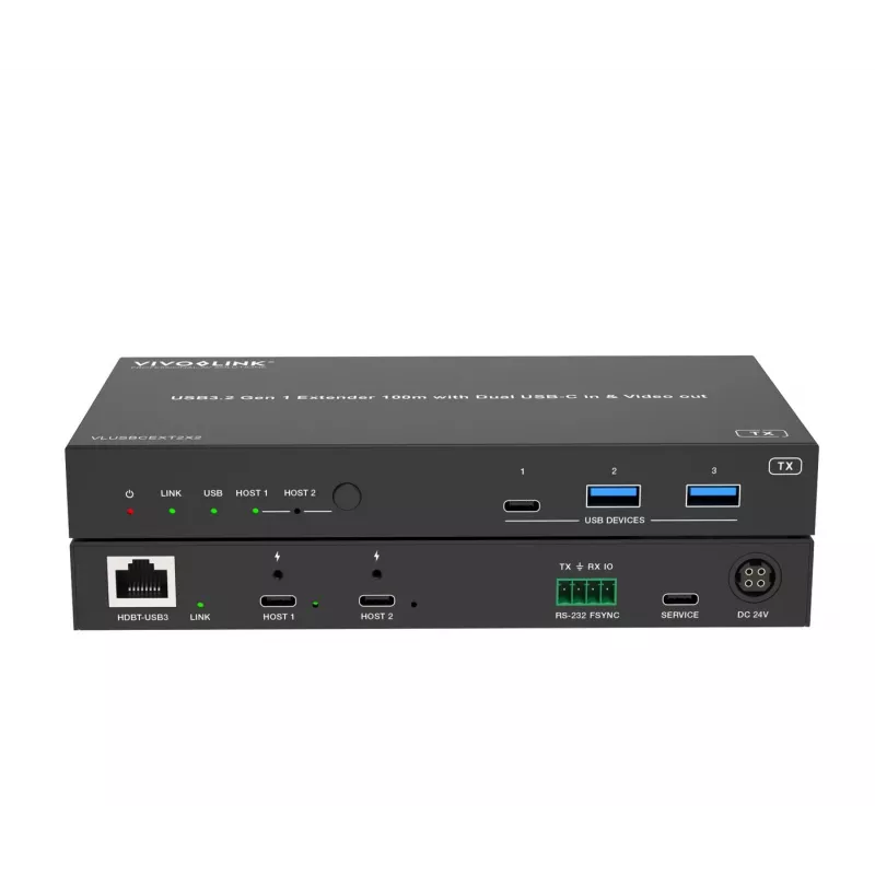 VivoLink VLUSBCEXT2X2 USB 3.2 Gen 1 -jatkolaite, 100 m, kaksinkertainen USB-C-tulo ja video