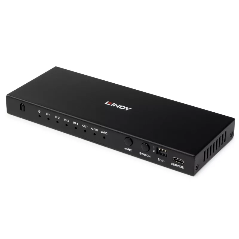 Lindy 4-porttinen HDMI 8K60 -vaihtokytkin eARC HDMI USB A USB C