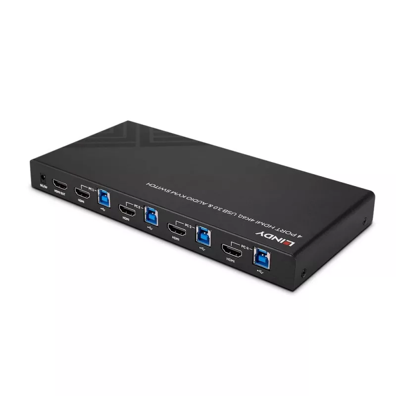 Lindy 4-porttinen HDMI 4K60, USB 3.0 ja audio KVM-kytkin
