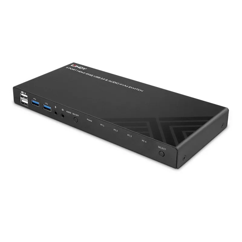 Lindy 4-porttinen HDMI 4K60, USB 3.0 ja audio KVM-kytkin