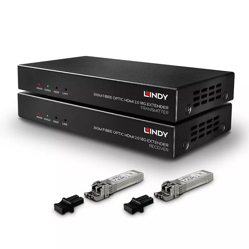 AV-lähetin ja -vastaanotin Lindy 300m kuitu-HDMI 18G ja IR-jatko