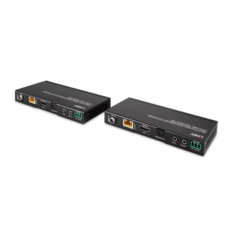 Lindy 70m Cat.6 HDMI 4K60, audio, IR ja RS-232 HDBaseT-jatko ARC-tuella