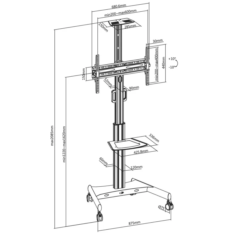 Vivolink VLFS3266C TV-jalusta/rullavaunu 165,1 cm (65