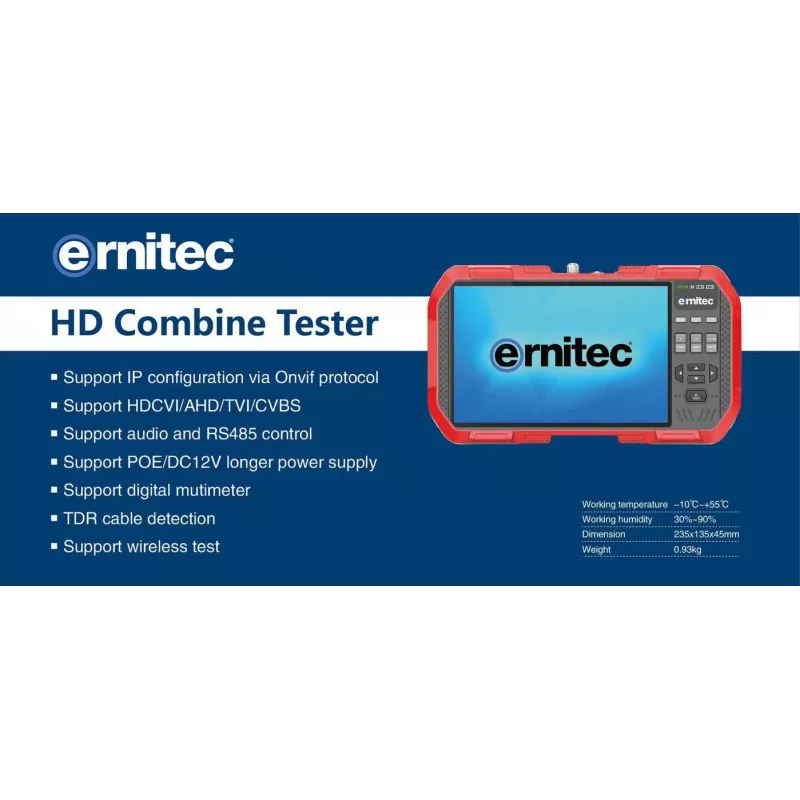 Ernitec 0070-24107-TESTER CCTV-testimonitori, 17,8 cm (7 tuumaa), kosketusnäyttö, 4K, rannehihna, harmaa/punainen