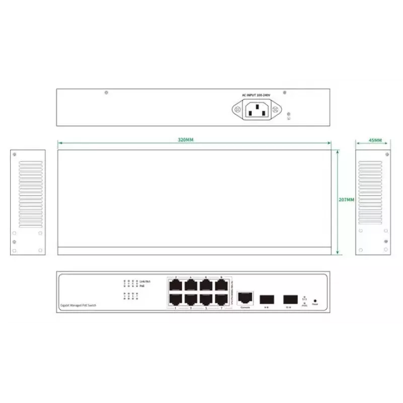 Verkkokytkin Ernitec ELECTRA-M08-1GB-150W 8 porttia 1 GB 150 W