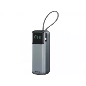 Sandberg 421-31 All-in1 Powerbank 27000 PD 240W varavirtalähde, 27000 mAh, 5/9/12/15/20/28 V, sisäänrakennettu USB-C-kaapeli, näyttö