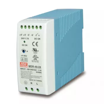 Virtalähde PLANET PWR-40-24, 40 W, 24 V lähtö, 100–240 V AC tulo, passiivinen jäähdytys, LED-tila