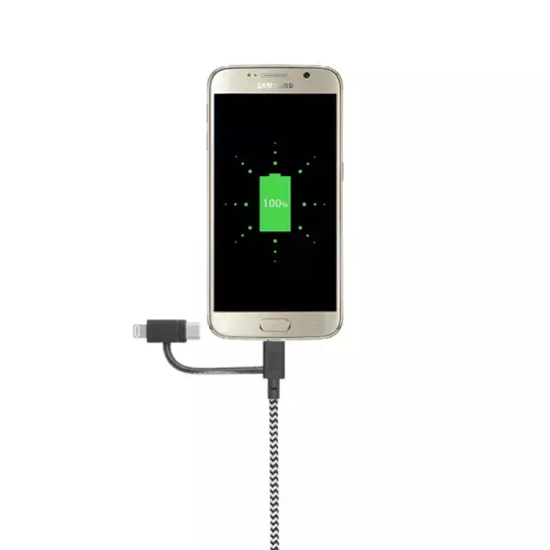 USB 2.0 -datakaapeli native union BELT-ULC-ZEB-NP, 2 m, USB-A–USB-C / Micro-USB B / Lightning, musta, valkoinen