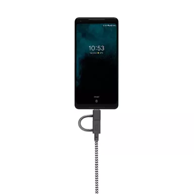 USB 2.0 -datakaapeli native union BELT-ULC-ZEB-NP, 2 m, USB-A–USB-C / Micro-USB B / Lightning, musta, valkoinen