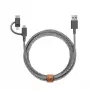 USB 2.0 -datakaapeli native union BELT-ULC-ZEB-NP, 2 m, USB-A–USB-C / Micro-USB B / Lightning, musta, valkoinen