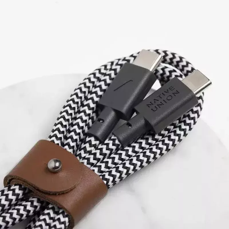 USB-C-kaapeli Native Union BELT-C-ZEB-2-NP, 1,2 m, USB-C–USB-C, musta/valkoinen