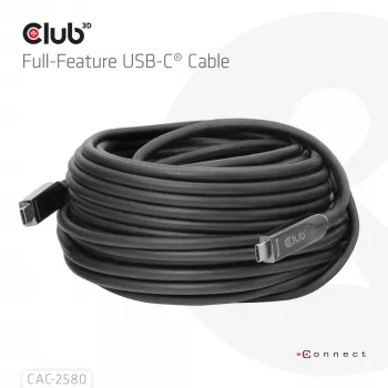 CLUB3D 15M Full-Feature USB-C®-kaapeli / 49,21ft 8K60Hz 10Gbps 60W