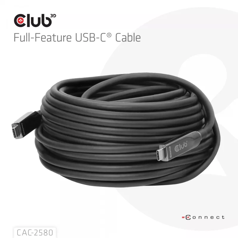 CLUB3D 15M Full-Feature USB-C®-kaapeli / 49,21ft 8K60Hz 10Gbps 60W