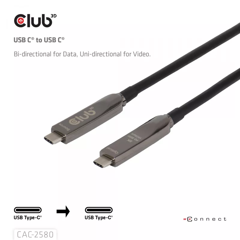 CLUB3D 15M Full-Feature USB-C®-kaapeli / 49,21ft 8K60Hz 10Gbps 60W