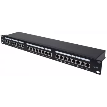 Intellinet patch-paneeli, Cat6a, FTP, 24-porttinen, 1U, suojattu, 90° Top-Entry LSA-liuskat, musta