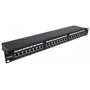 Intellinet patch-paneeli, Cat6a, FTP, 24-porttinen, 1U, suojattu, 90° Top-Entry LSA-liuskat, musta