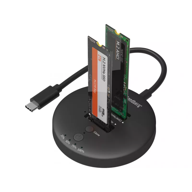 Sandberg USB3.2-kloonausdock NVMe M.2 SSD:lle, musta, 20 Gbit/s