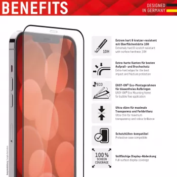 Displex Premium näytönsuojakalvo (Full Cover, 10H) Apple iPhone 13/13 Pro/14/16e/17e, Eco-asennuskehys, Full Cover