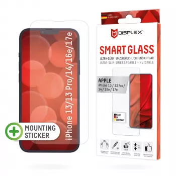 Displex Smart Glass (9H) Apple iPhone 13/13 Pro/14/16e/17e, asennustarra, särkymätön