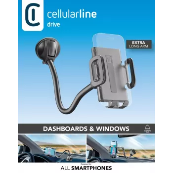 Sourcing Cellularline Hug Flexi XL yleinen imukuppipassiiviteline matkapuhelimille, musta/harmaa
