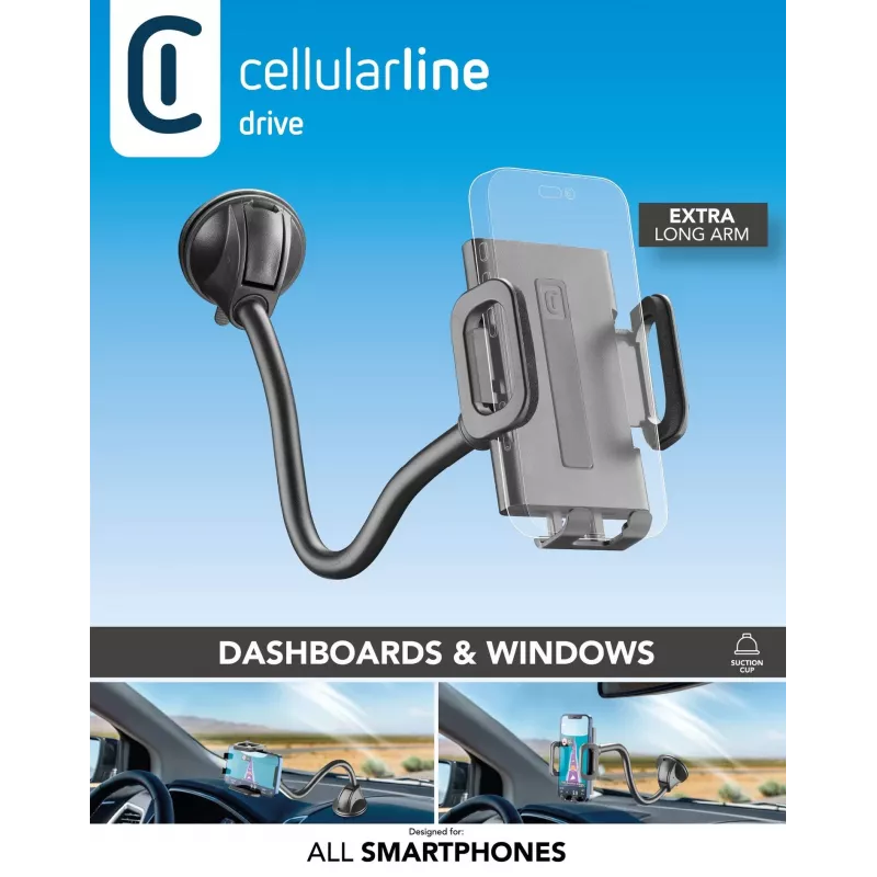 Sourcing Cellularline Hug Flexi XL yleinen imukuppipassiiviteline matkapuhelimille, musta/harmaa
