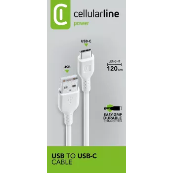 Cellularline-virtakaapeli 120 cm USB-C USB-A uros valkoinen