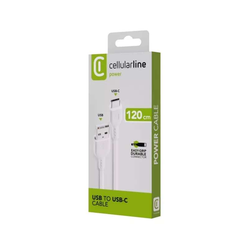 Cellularline-virtakaapeli 120 cm USB-C USB-A uros valkoinen