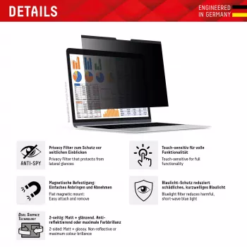 Displex PRIVACY SAFE magneettinen 2-suuntainen tietosuojasuodatin MacBook Air 15 tuuman näytölle mattapintainen 5H