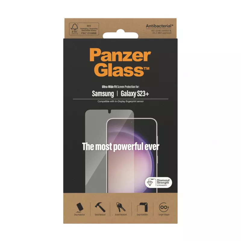 Näytönsuoja PanzerGlass Samsung Galaxy S23 Plus Ultra-Wide Fit naarmuuntumaton iskunkestävä