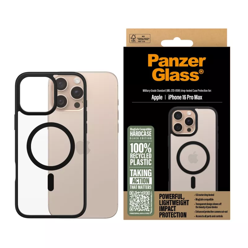PanzerGlass ® HardCase läpinäkyvä mustalla MagSafe & kehyksellä iPhone 16 Pro Max