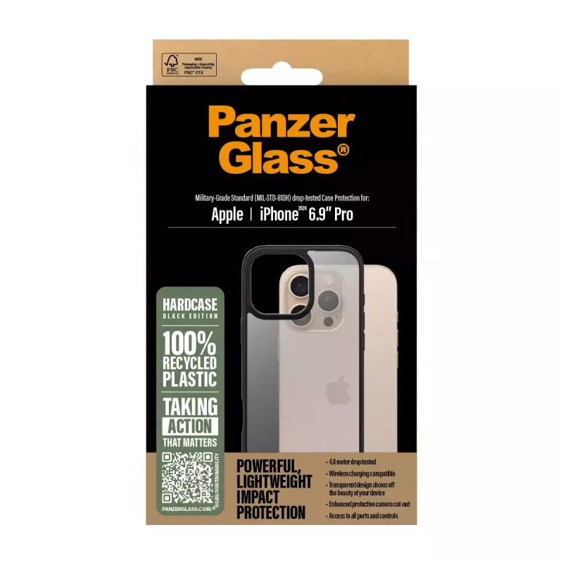PanzerGlass® HardCase läpinäkyvä mustalla kehyksellä iPhone 16 Pro Max