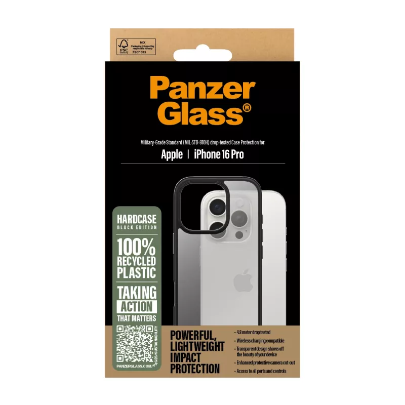 PanzerGlass HardCase suojakuori iPhone 16 Pro -puhelimelle, musta (1296)