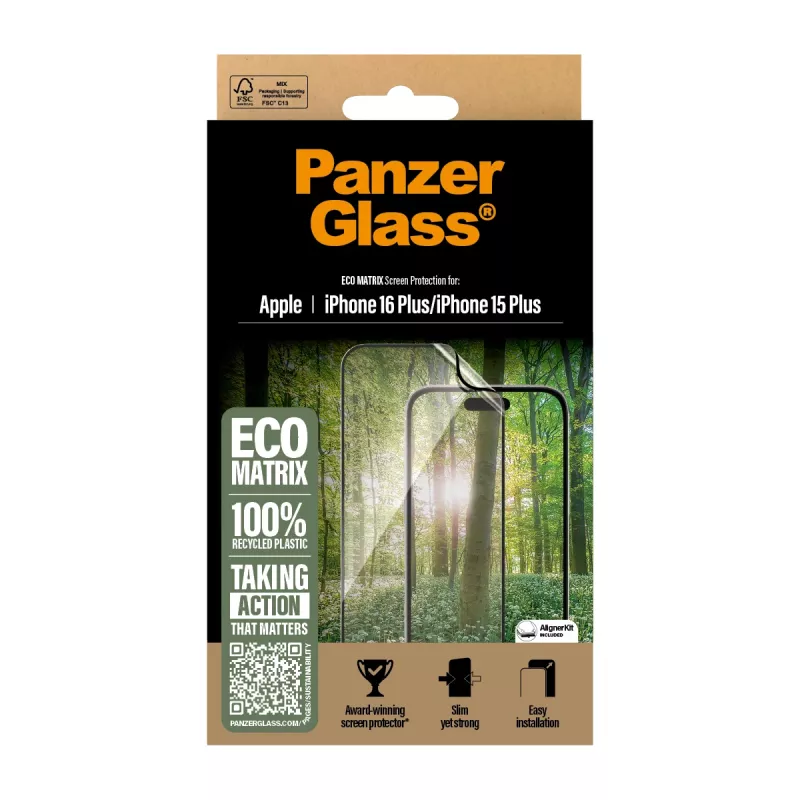 PanzerGlass ® ECO MATRIX näytönsuoja iPhone 16 Plus | 15 Plus | Ultra-Wide Fit