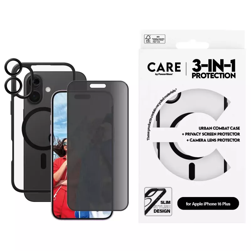 PanzerGlass ® | CARE by ® Flagship 3-in-1 tietosuojapaketti iPhone 16 Plus