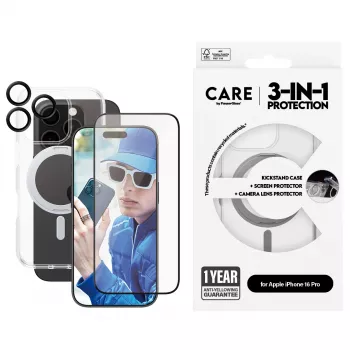 PanzerGlass CARE by ® Feature 3-in-1 Ceramic -paketti iPhone 16 Pro