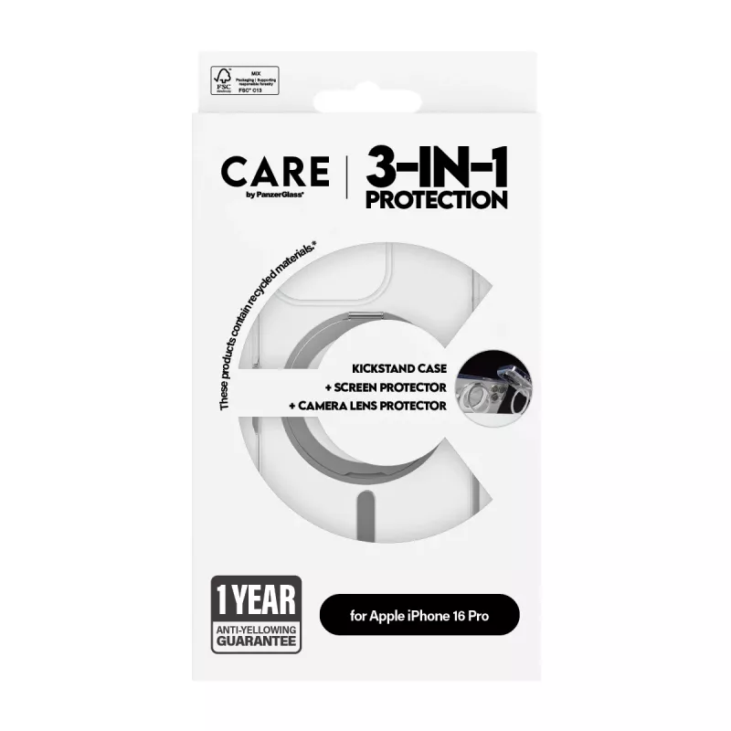 PanzerGlass CARE by ® Feature 3-in-1 Ceramic -paketti iPhone 16 Pro