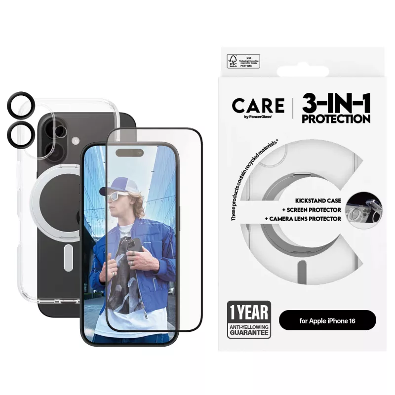 PanzerGlass CARE by ® Feature 3-in-1 Ceramic -paketti iPhone 16