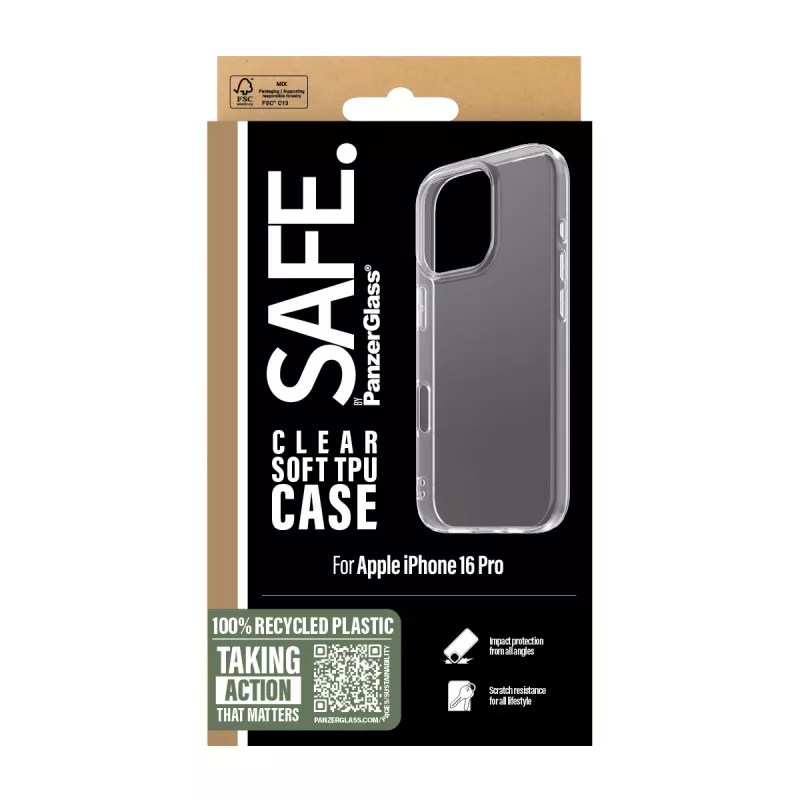 PanzerGlass SAFE. by ® TPU-kotelo läpinäkyvä iPhone 16 Pro