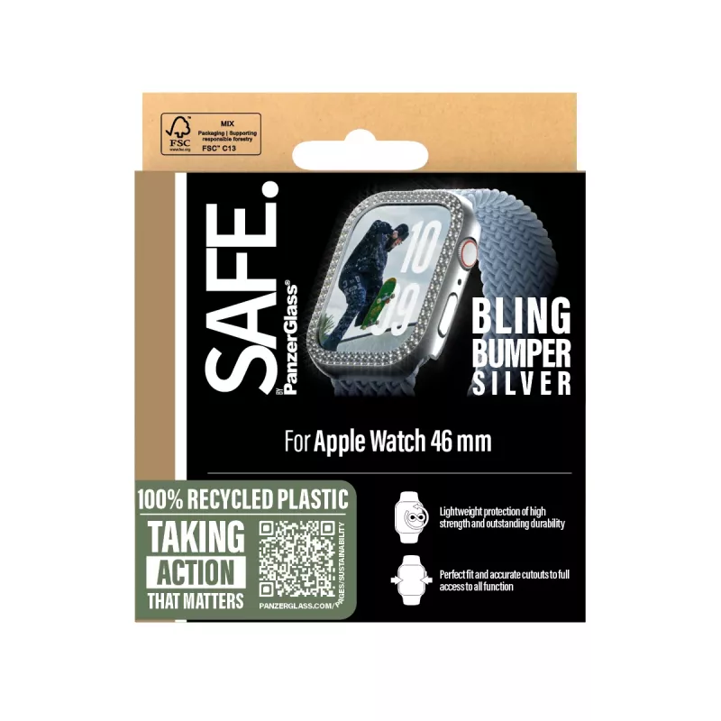 PanzerGlass SAFE. by ® Bling Bumper hopea Apple Watch Series 10 46mm läpinäkyvä