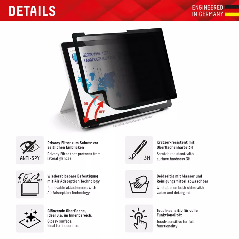 Displex TABLET PRIVACY SAFE irrotettava 2-suuntainen katkosuoja iPad Pro 13