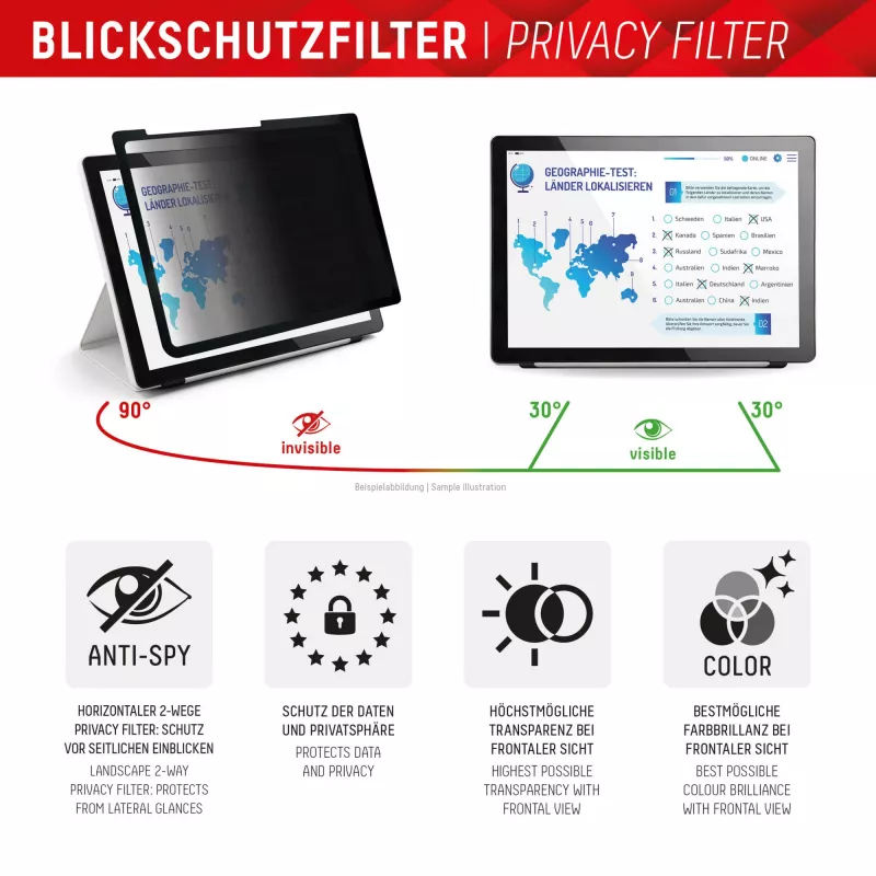 Displex TABLET PRIVACY SAFE irrotettava 2-suuntainen katkosuoja iPad Pro 13
